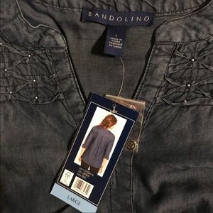 NWT Bandolino Dark Wash Denim Henley Shirt Large